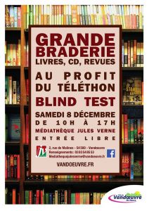 Grande braderie au prfit du téléthon a la mediatheque jules vernes