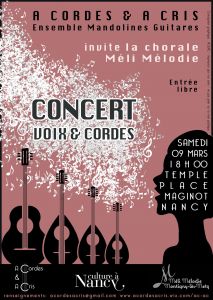 Le prochain concert de notre ensemble sera un moment de partage avec la Chorale Méli Mélodie de Montigny-les-Metz.