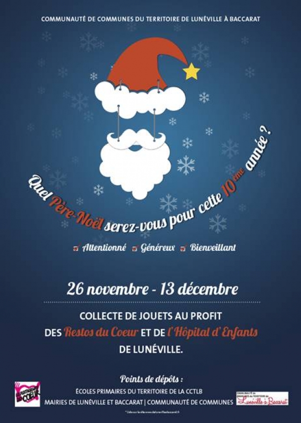 10ème campagne de collecte de jouets au profit des Restos du Cœur et des services pédiatriques de l’hôpital de Lunéville.